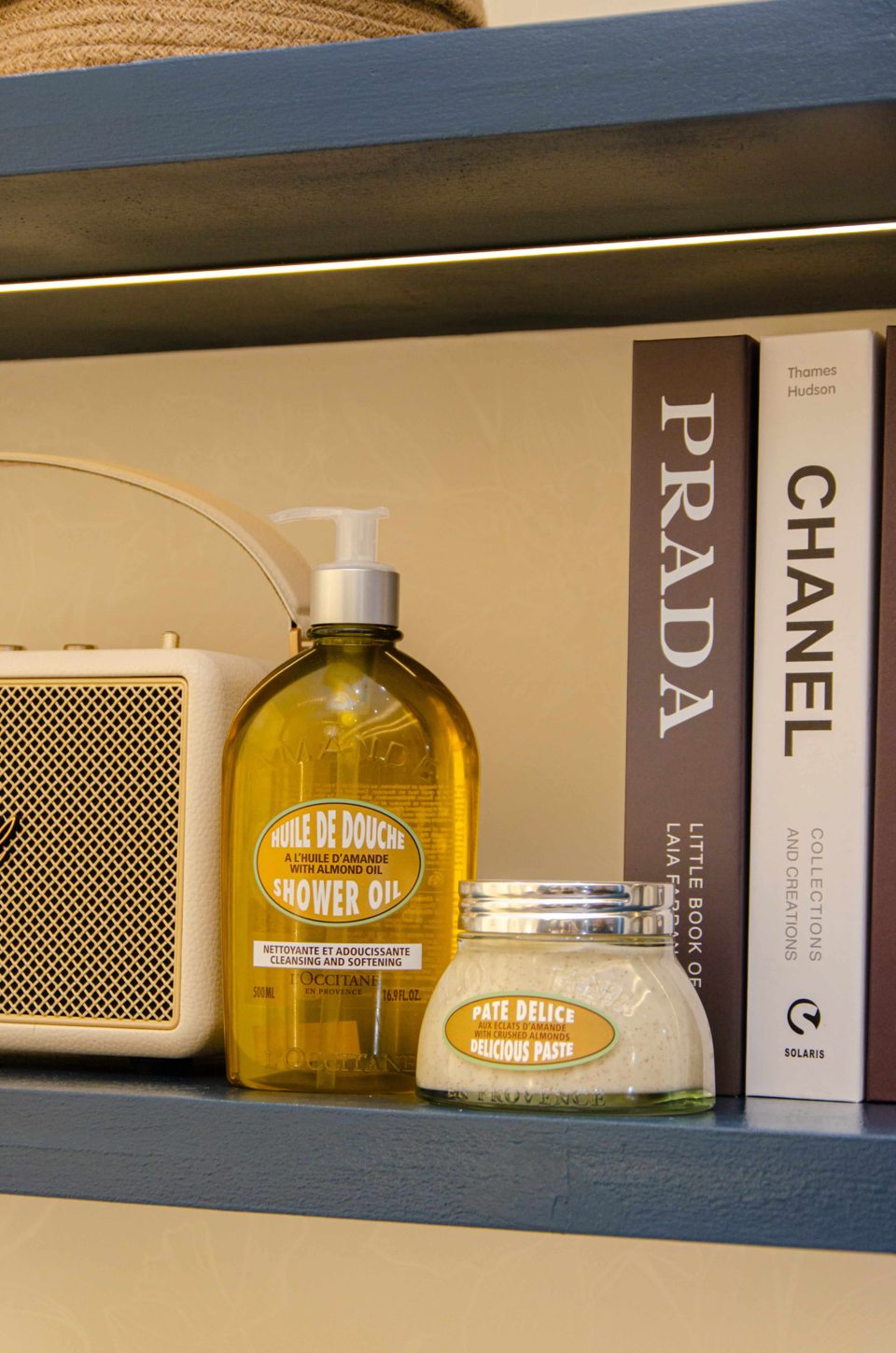 Premium nail and beauty products on shelf